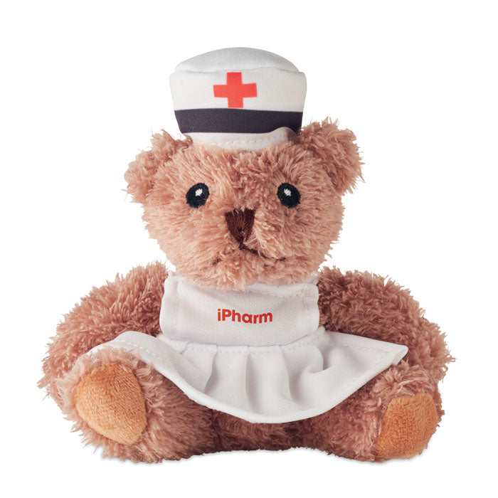 Pluche teddybeer verpleegster Nurse met een bedrukking als voorbeeld