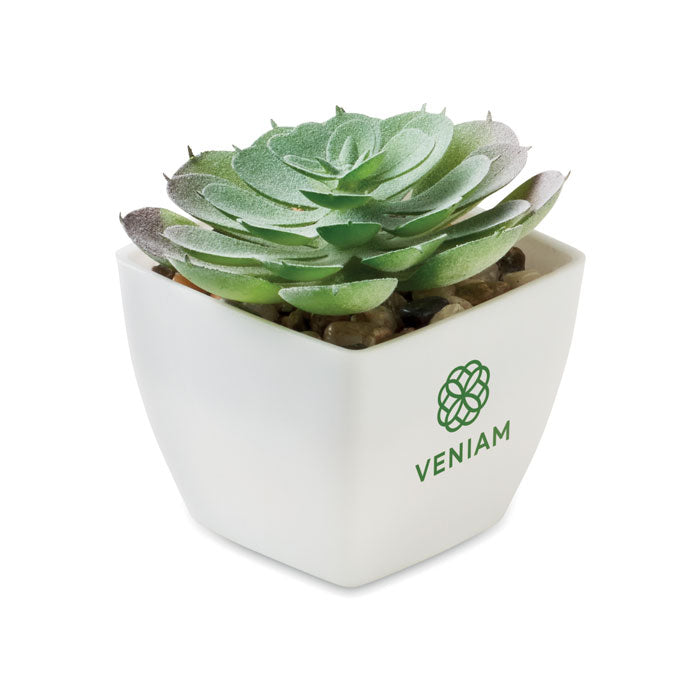 Mini kunstplant Artieche met een bedrukking als voorbeeld