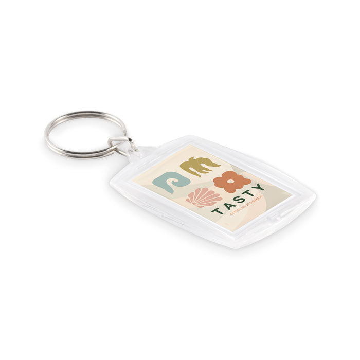 Klassieke acryl sleutelhanger Withme met een bedrukking als voorbeeld