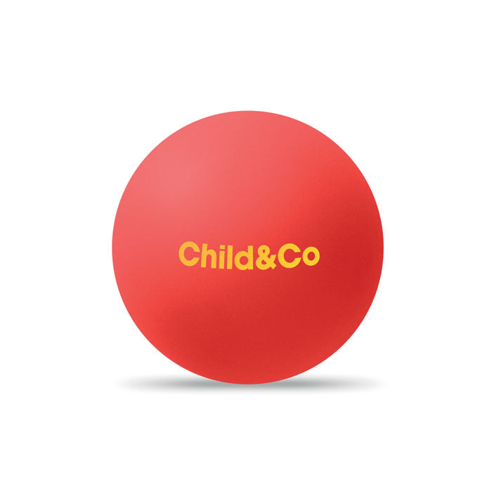 Rubberen stuiterbal. Funball met een bedrukking als voorbeeld