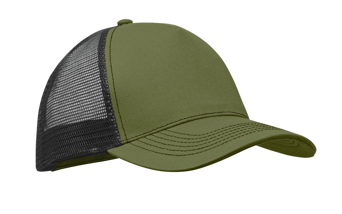 5 panelen trucker cap Blist in legergroen