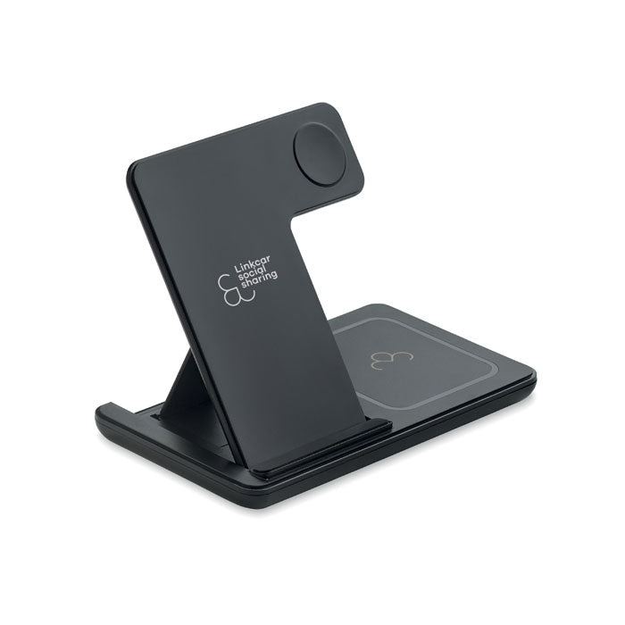 Inklapbare 3-in-1 lader 15W Dock3 met een bedrukking als voorbeeld