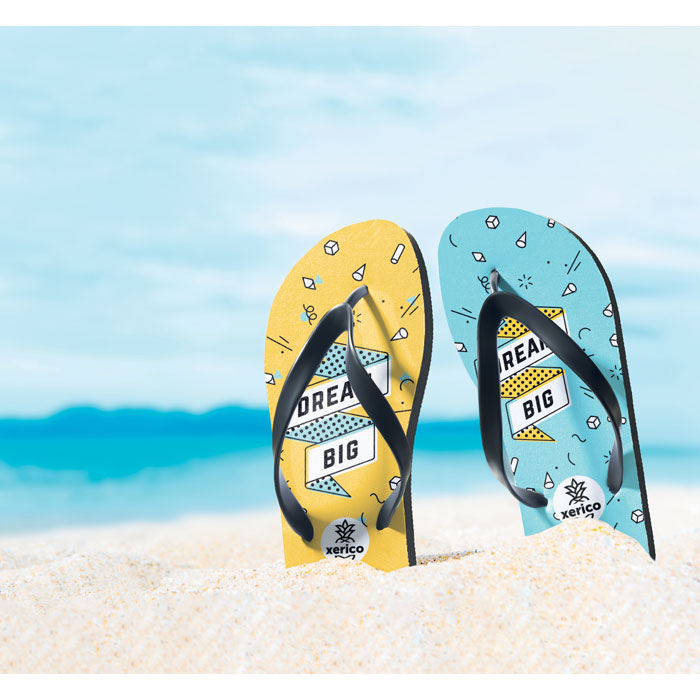 Sublimatie slippers 38-41 Do Mel met een bedrukking als voorbeeld