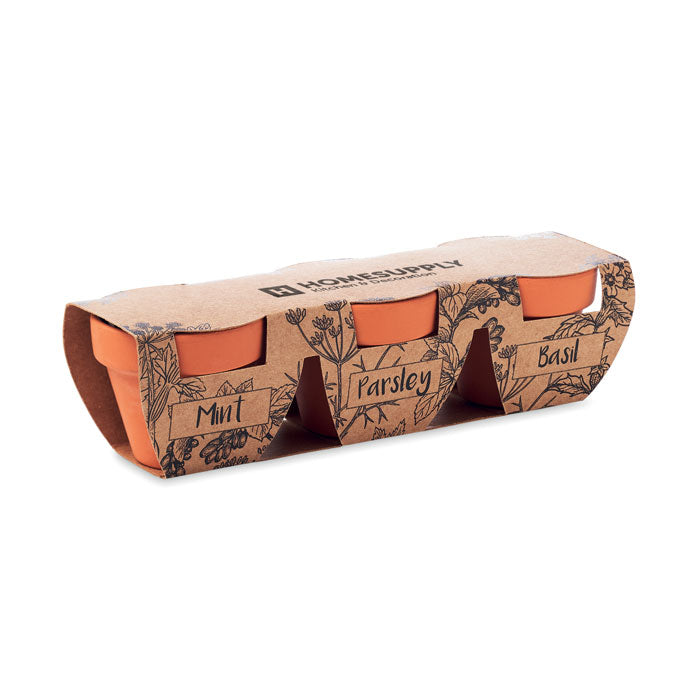 Kruidenpotjes set van 3 Flowerpot met een bedrukking als voorbeeld