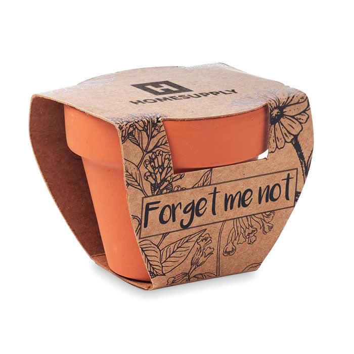 Potje Vergeet-me-nietjes Forget Me Not met een bedrukking als voorbeeld