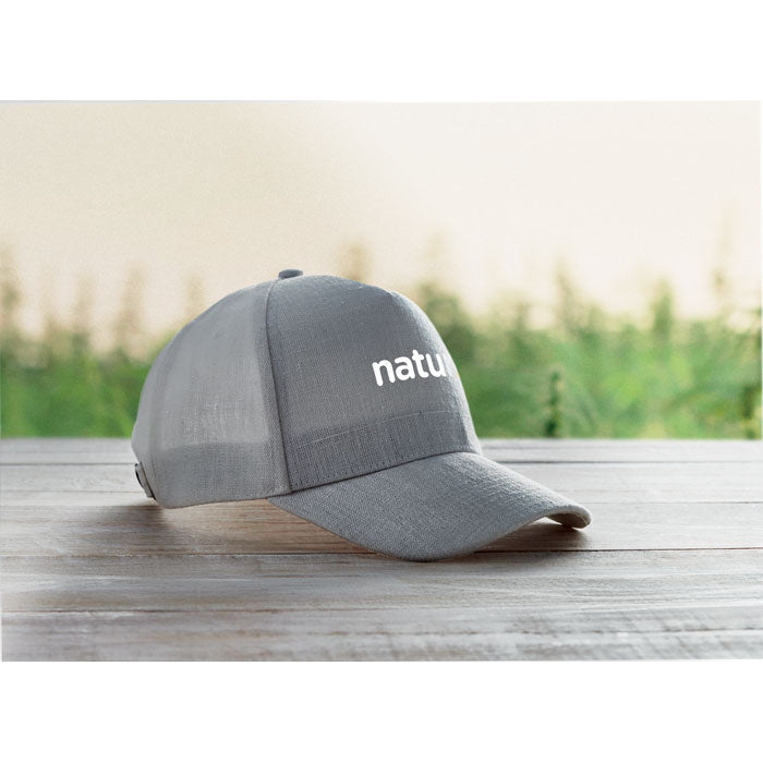 5-PANEL HENNEP PET 370 g/M² Naima Cap met een bedrukking als voorbeeld