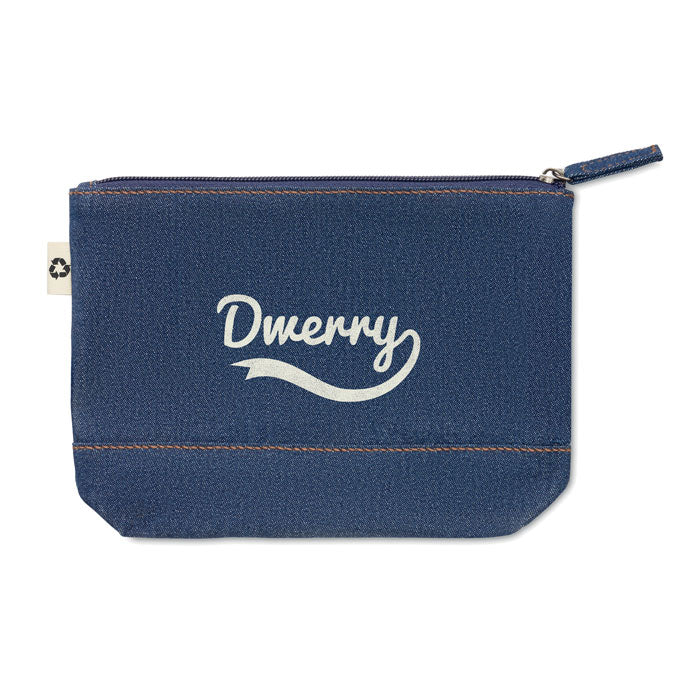 Gerecycled denim toilettasje Style Pouch met een bedrukking als voorbeeld