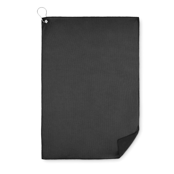 RPET golfhanddoek met hanger Towgo in zwart