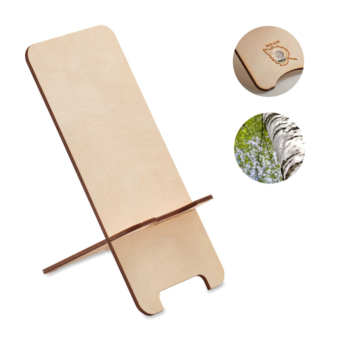 Dennenhouten telefoonhouder bedrukken – Grouw Stand