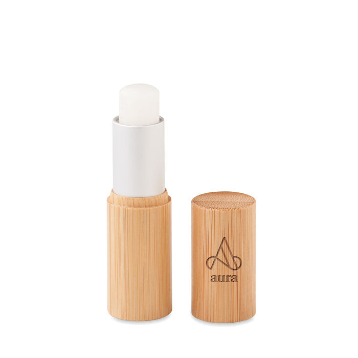 Lippenbalsem in bamboe tube Gloss Lux met een bedrukking als voorbeeld