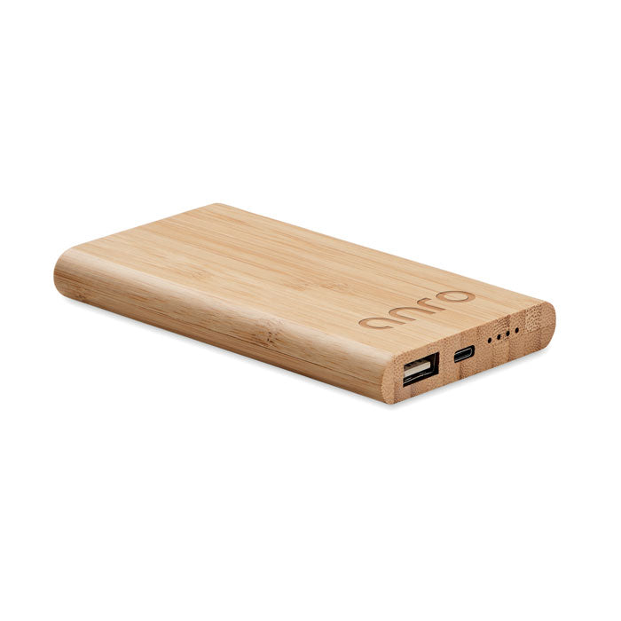 Bamboe powerbank 4000 mAh Arenapower C met een bedrukking als voorbeeld