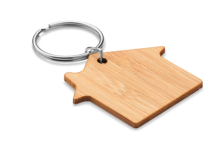 Huisvorm bamboe sleutelhanger bedrukken – Houseboo