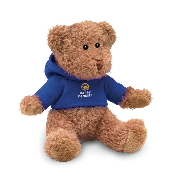 Teddybeer met sweatshirt Johnny met een bedrukking als voorbeeld