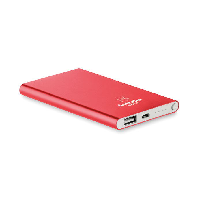 Alu PowerBank 4000 mAh Powerflat met een bedrukking als voorbeeld