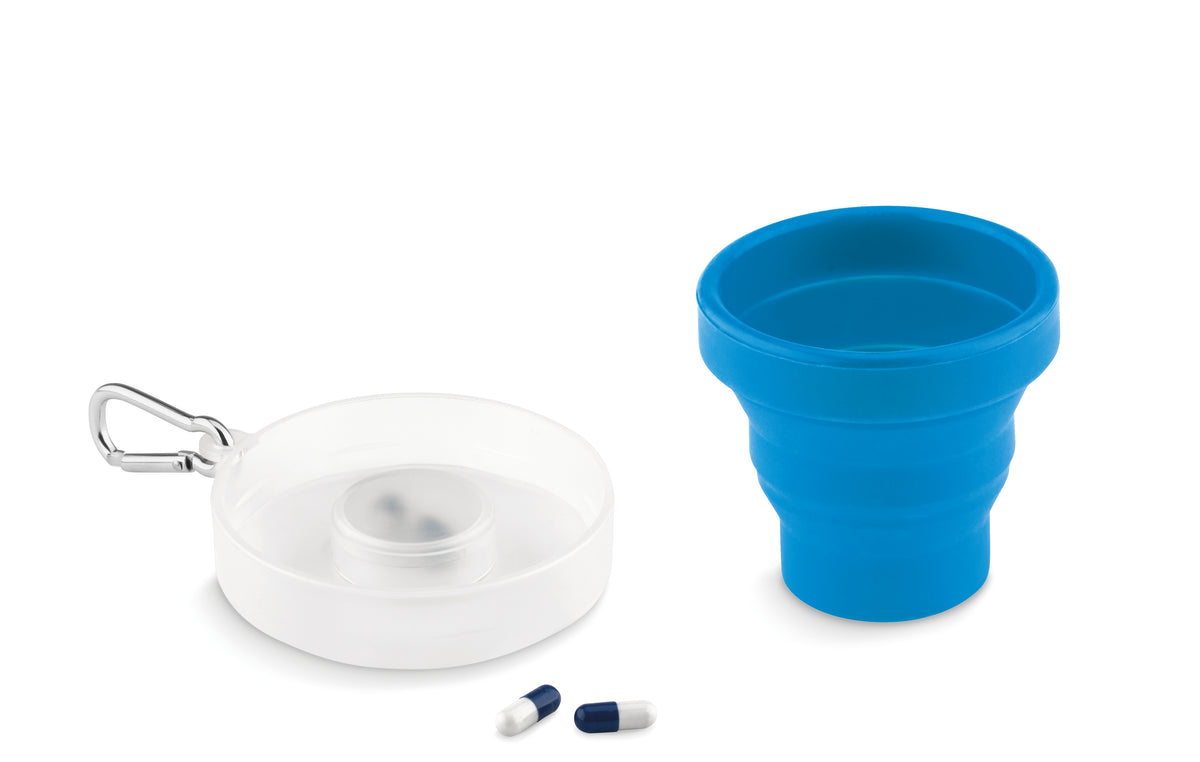 Opvouwbare siliconen beker Cup Pill in blauw