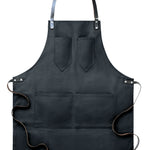 Canvasschort met leren details Chef in zwart
