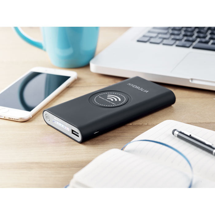 Powerbank draadloos opladen Vigor met een bedrukking als voorbeeld