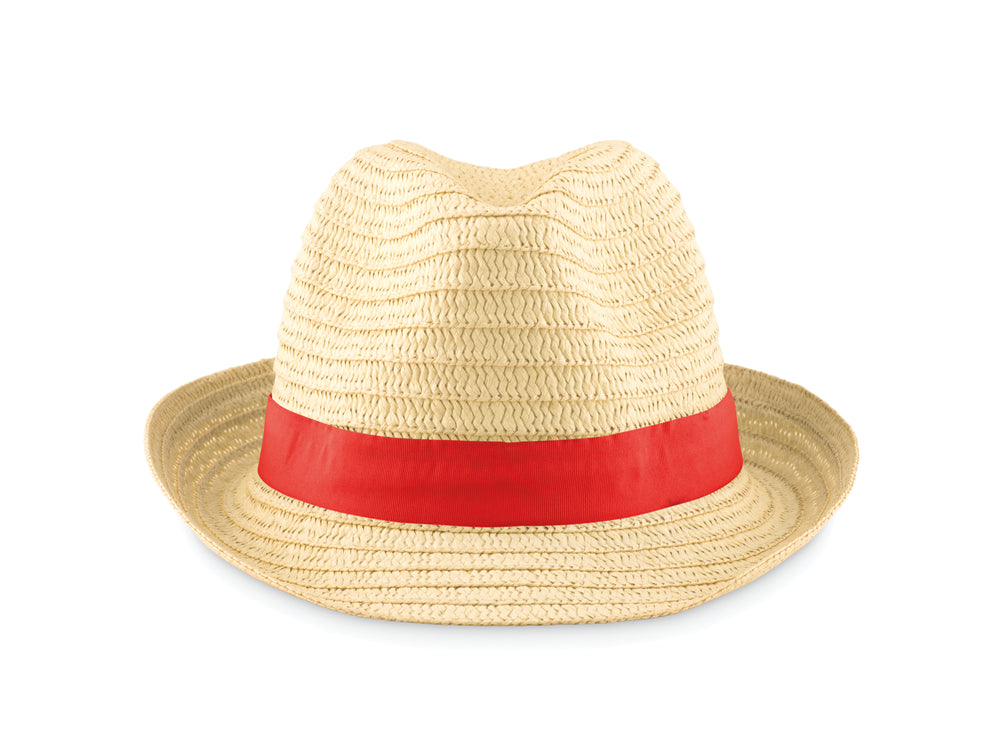 Strohoed naturel Boogie in rood