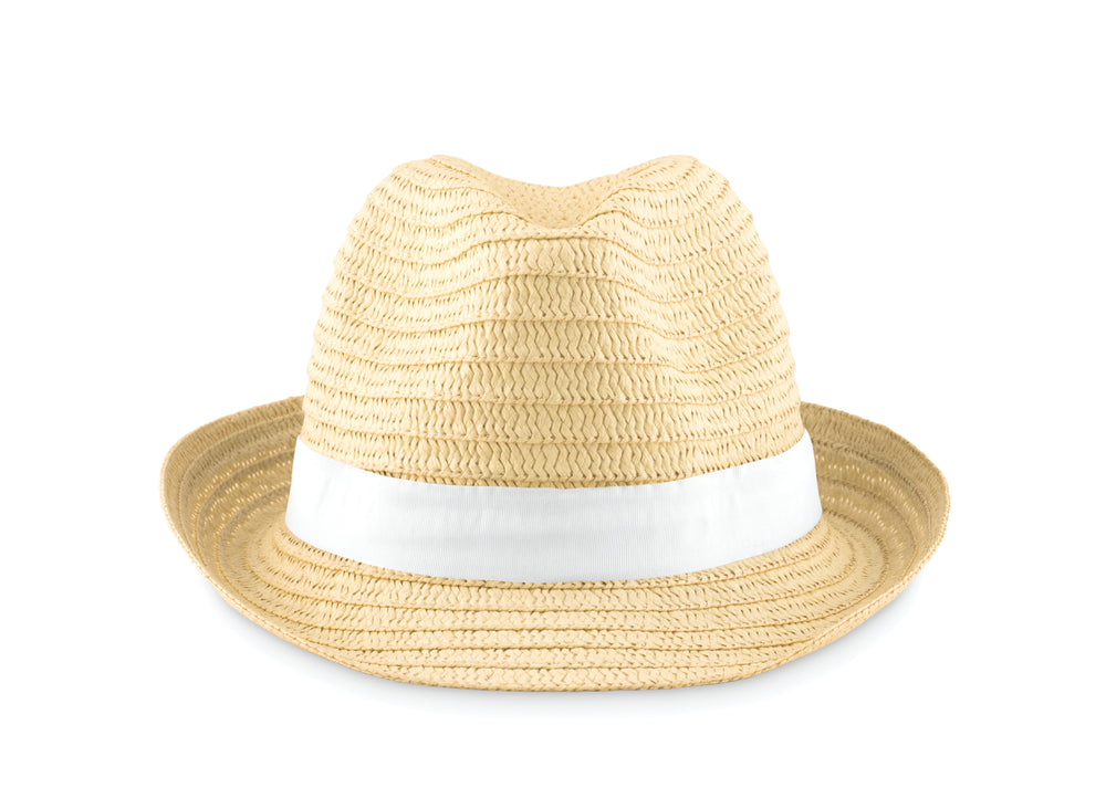 Strohoed naturel Boogie in wit