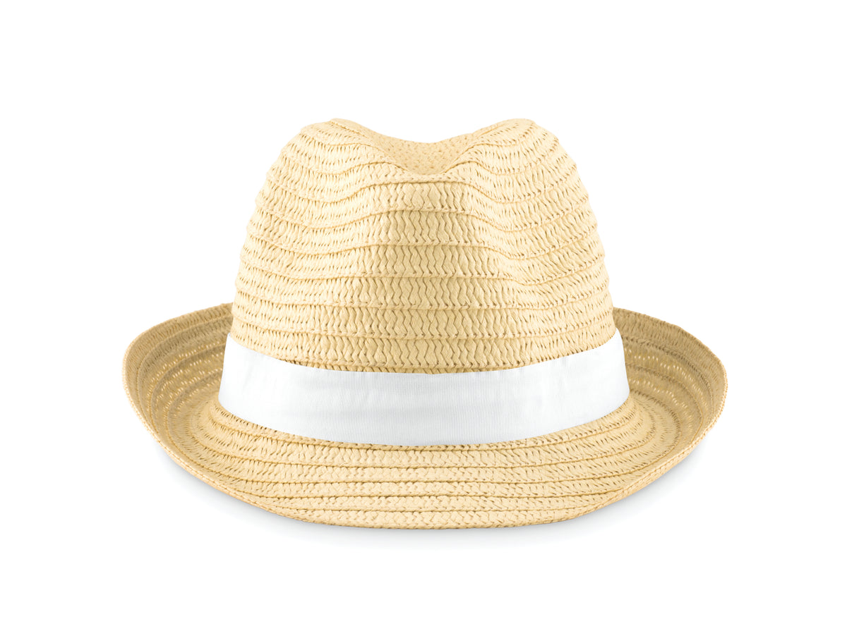 Strohoed naturel Boogie in wit