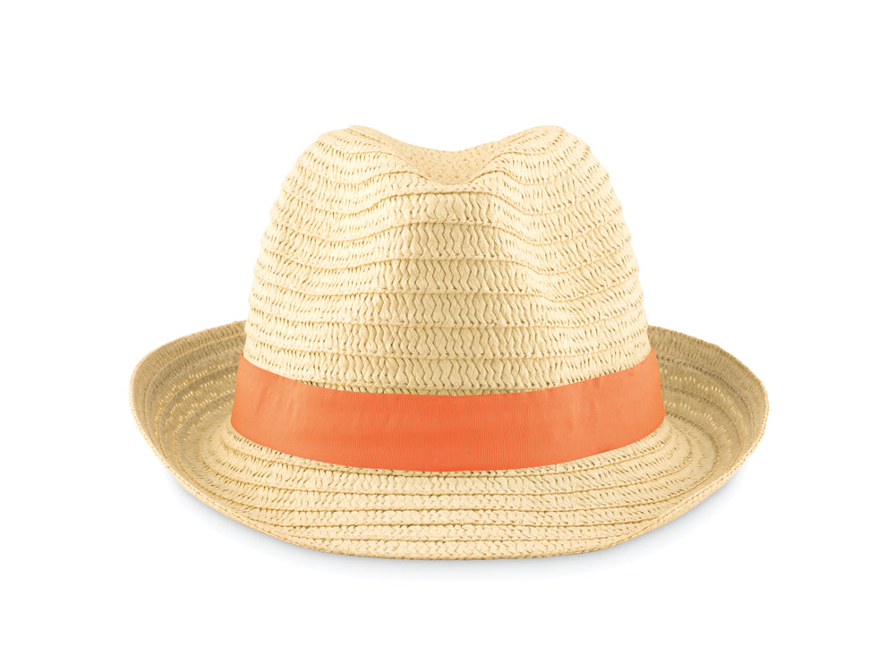 Strohoed naturel Boogie in oranje