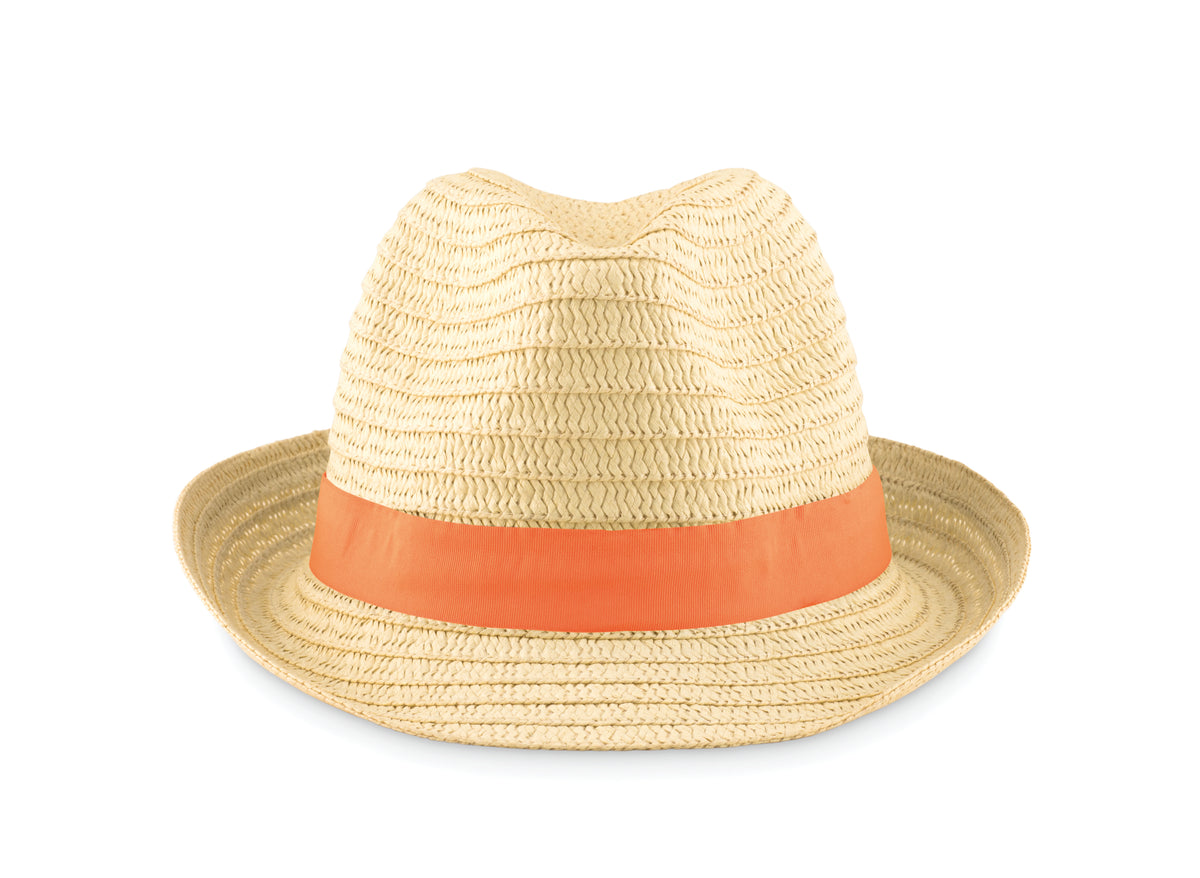 Strohoed naturel Boogie in oranje