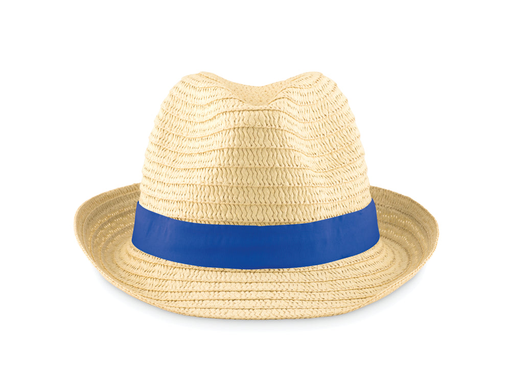 Strohoed naturel Boogie in royal blauw