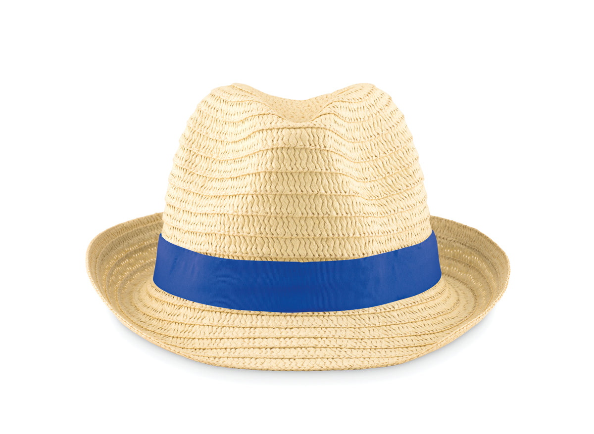 Strohoed naturel Boogie in royal blauw