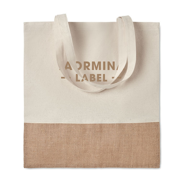 Boodschappentas met jute India Tote met een bedrukking als voorbeeld