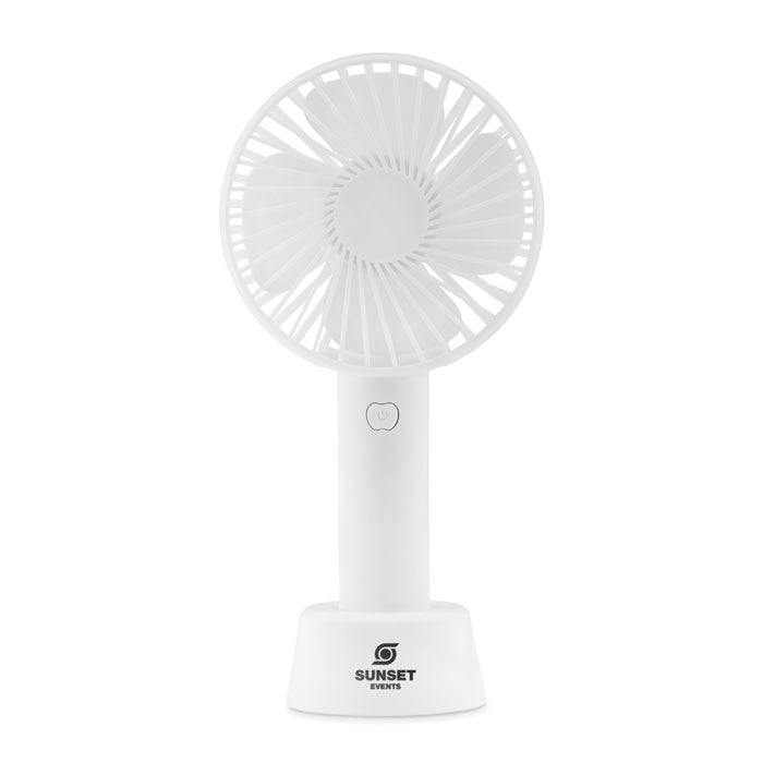 USB desk fan with stand Dini met een bedrukking als voorbeeld