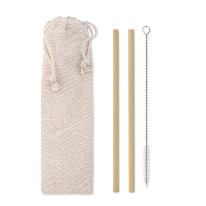 Bamboo rietjes en borstel set Natural Straw in beige