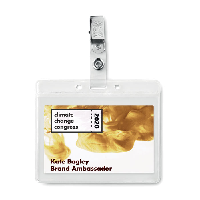 Badge holder PVC Clipbadge met een bedrukking als voorbeeld