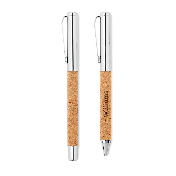Schrijfset in kurk giftbox Quercus met een bedrukking als voorbeeld