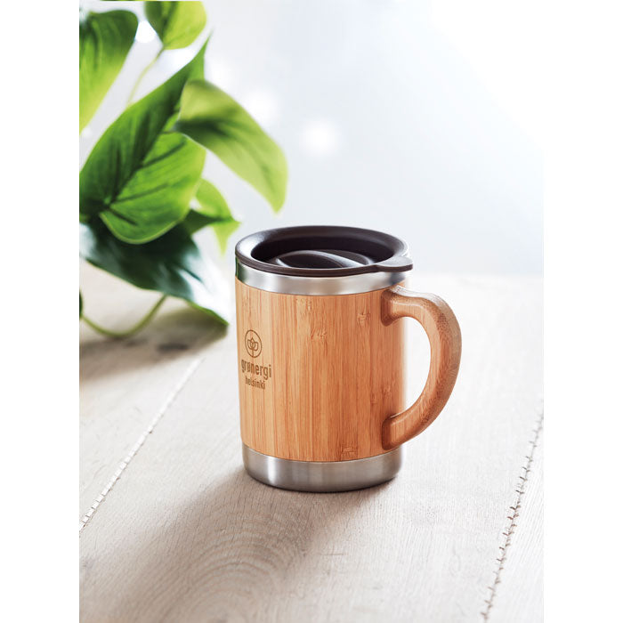 Dubbelwandige drinkbeker 300 ml Mokka met een bedrukking als voorbeeld