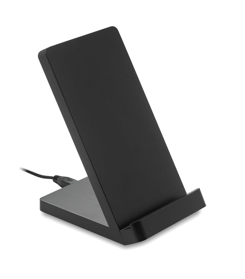 Draadloze bamboe oplaadstation Wirestand in zwart