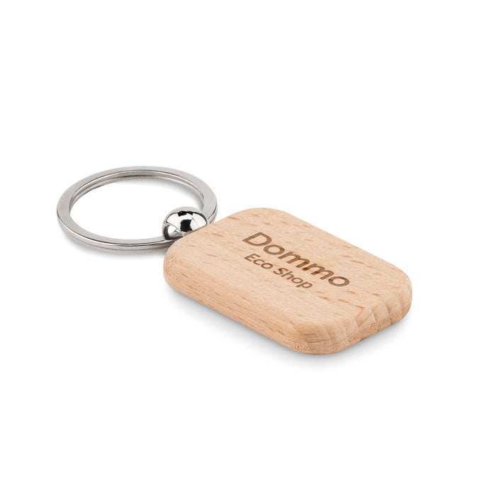 Houten sleutelhanger rechthoek Poty Wood met een bedrukking als voorbeeld