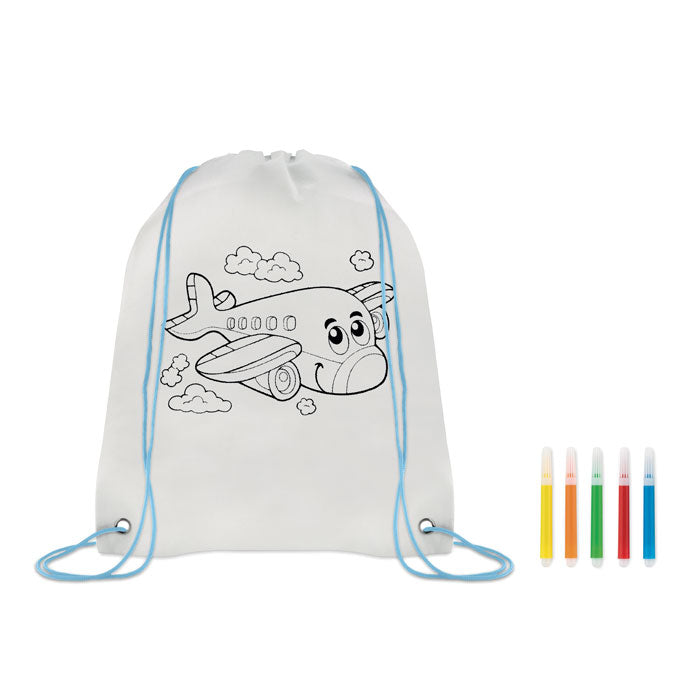 Non-woven trekkoord rugzak Carrydraw in babyblauw