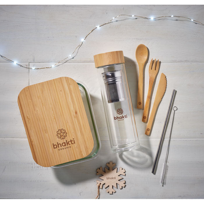 Glazen lunchbox bamboe deksel Tundra Lunchbox met een bedrukking als voorbeeld