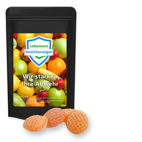 Multivitaminesnoepjes (80 gram) in zwarte stazak met etiket