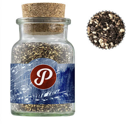 Glazen potje met kurk met grofgemalen peper (65 gram)