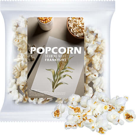 Popcorn salzig, ca. 10g, Express Maxi-XL-zakje mit Etikett bedrukken – promotionele snack