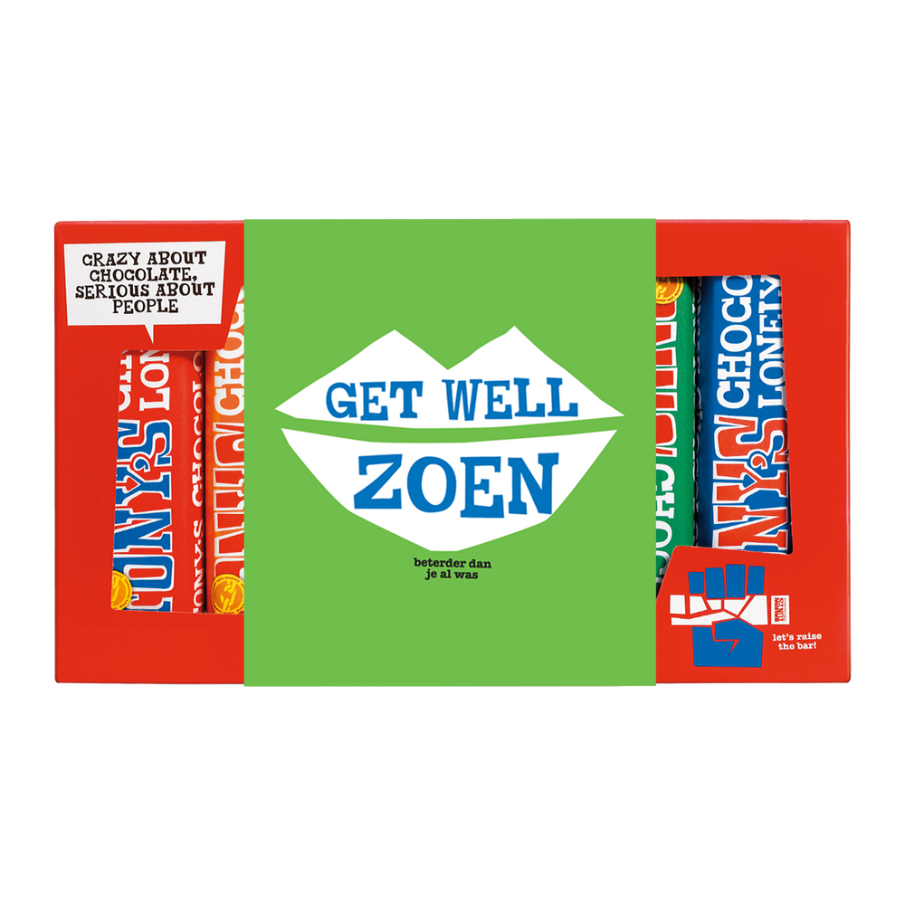 Tony's Chocolonely proeverijtje Sterkte, voorkant van de verpakking