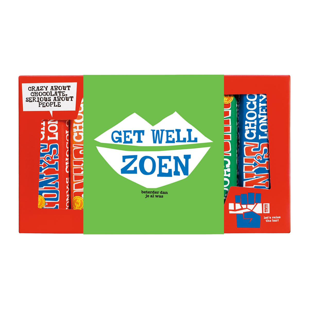 Tony's Chocolonely proeverijtje Sterkte, voorkant van de verpakking