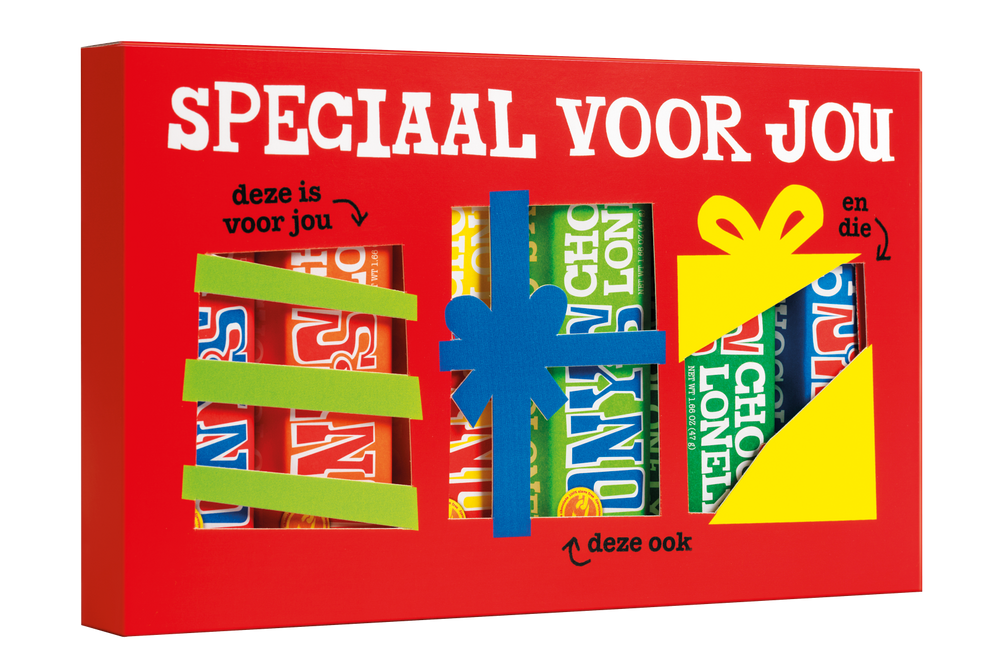 Tony's Chocolonely proeverijtje Kado, schuin van voren