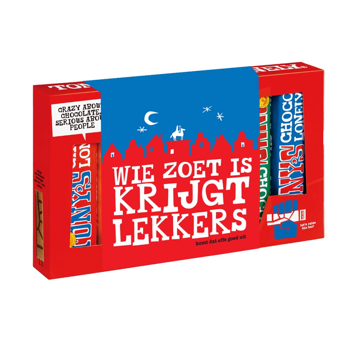 Tony's Chocolonely proeverijtje Sint, schuin van voren