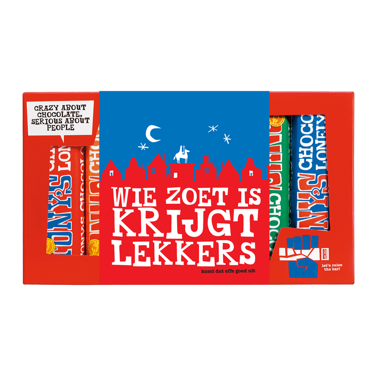 Tony's Chocolonely proeverijtje Sint, voorkant van de verpakking