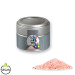 Rosa Kristallsalz, ca. 110g, Metalldose mini mit Sichtfenster silber bedrukken – promotionele snack