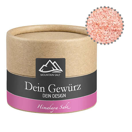 Rosa Kristallsalz, ca. 75g, Kraftpapierdose Mini bedrukken – promotionele snack