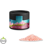 Rosa Kristallsalz, ca. 75g, Kraftpapierdose mini schwarz bedrukken – promotionele snack