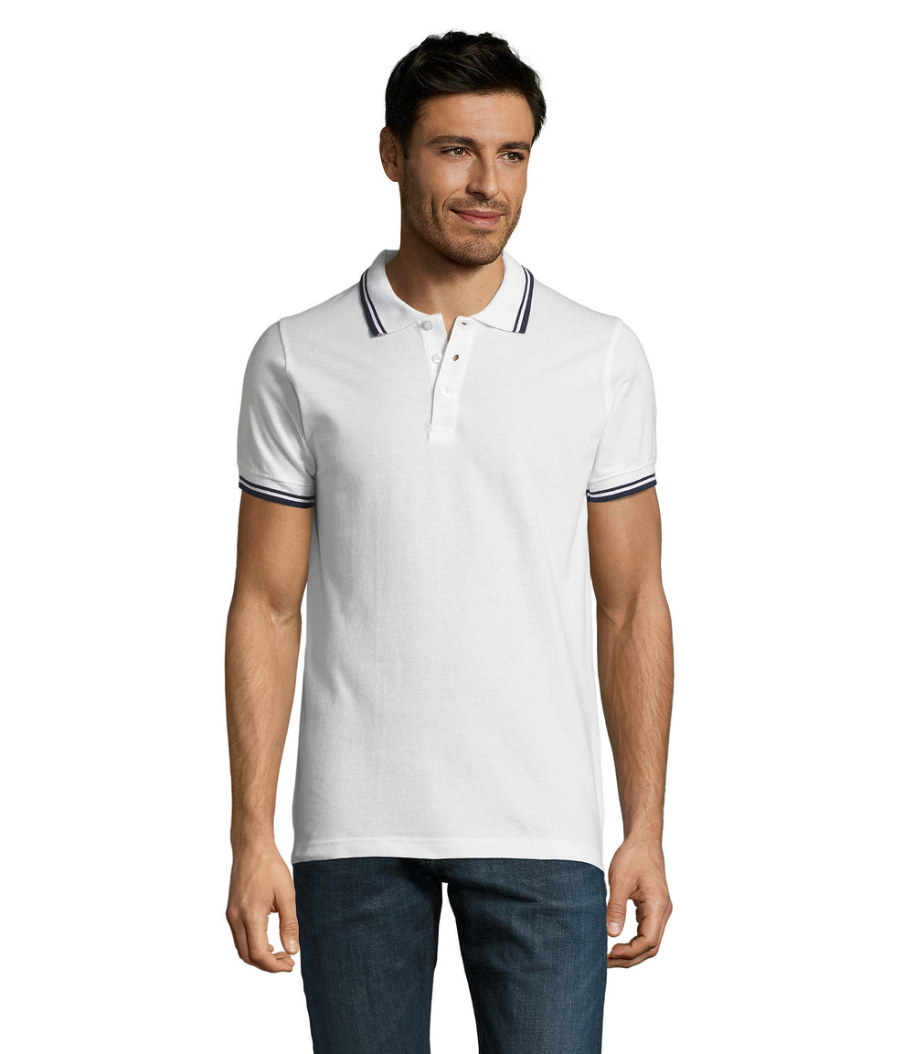 PASADENA heren polo 200 g Pasadena Men in wit/navy